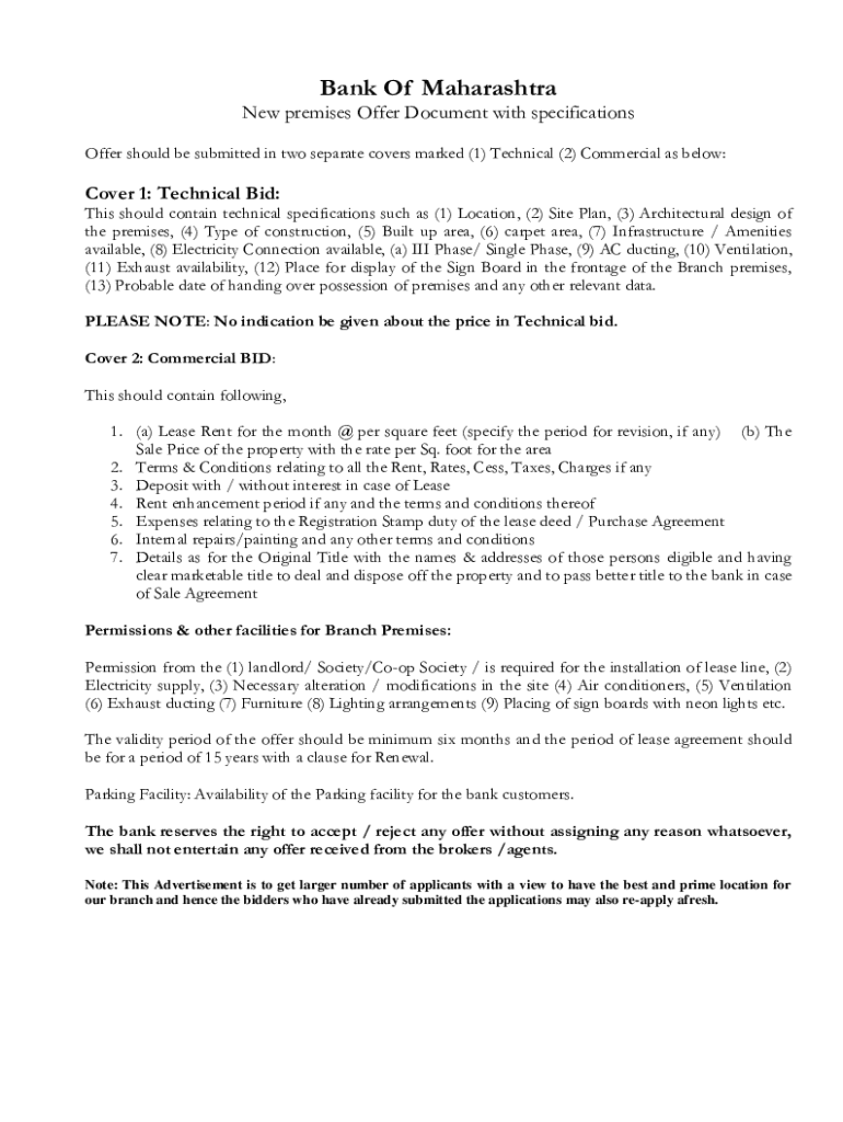Fillable Online Offer should be submitted in two separate covers marked
