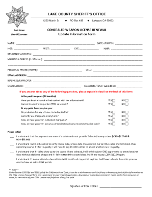 Fillable Online LAKE COUNTY SHERIFF'S OFFICE CONCEALED WEAPON ... Fax ...