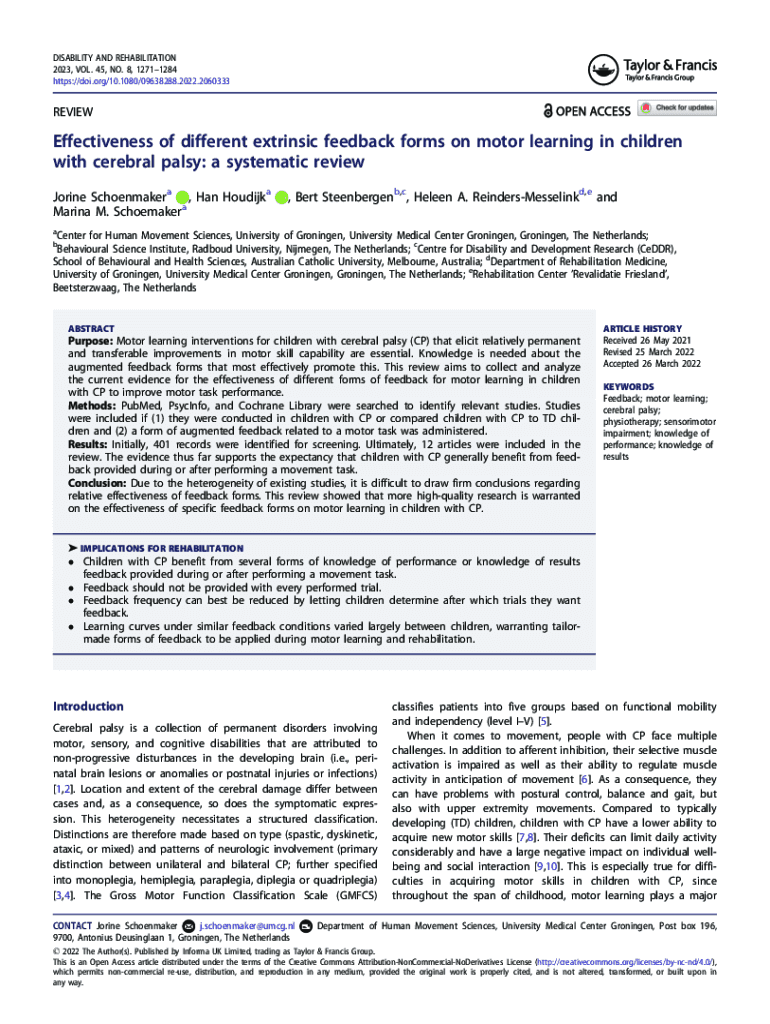 Fillable Online Effectiveness of different extrinsic feedback forms on motor learning in