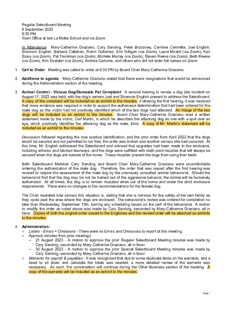 Fillable Online Town Office at Isle La Motte School and via Zoom Fax