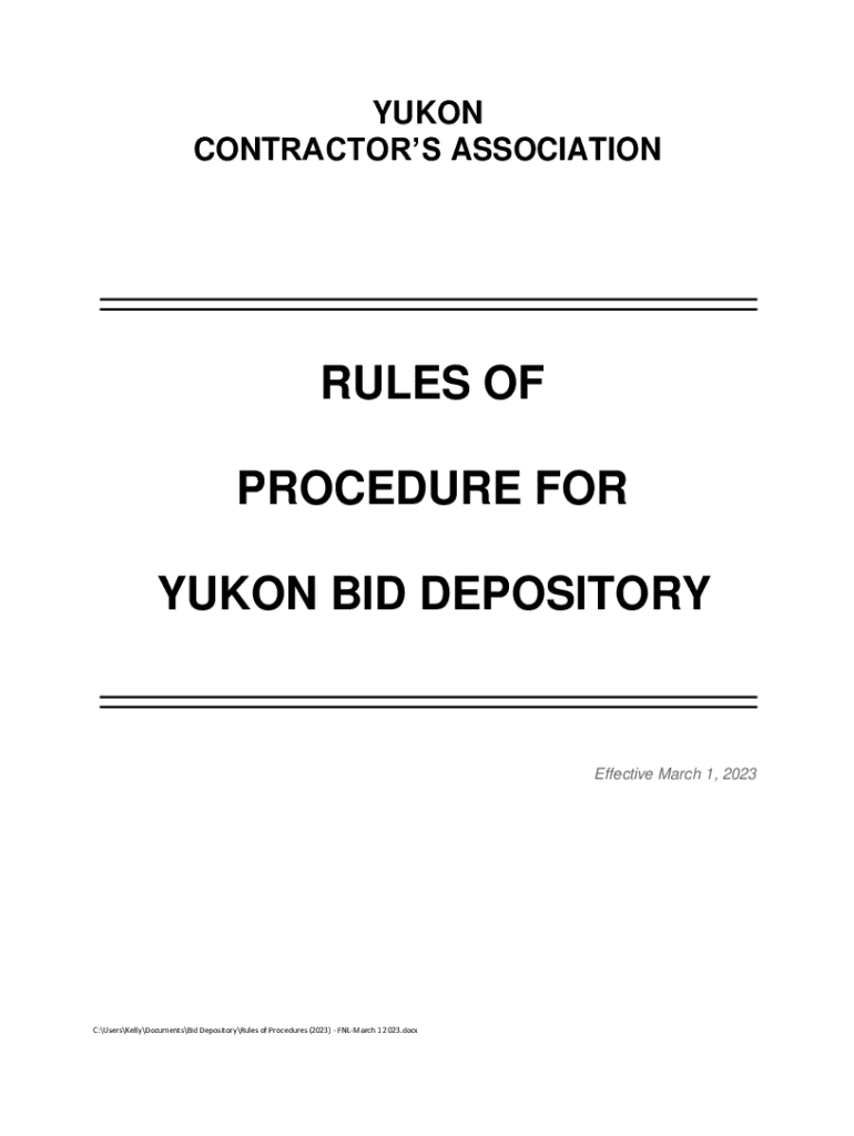 Fillable Online RULES OF PROCEDURE FOR YUKON BID DEPOSITORY Fax Email