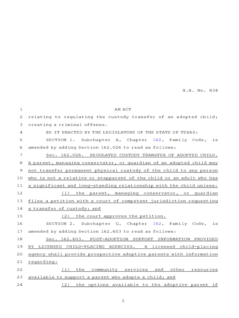 Fillable Online Unregulated Custody Transfer of Adopted Child Texas PC