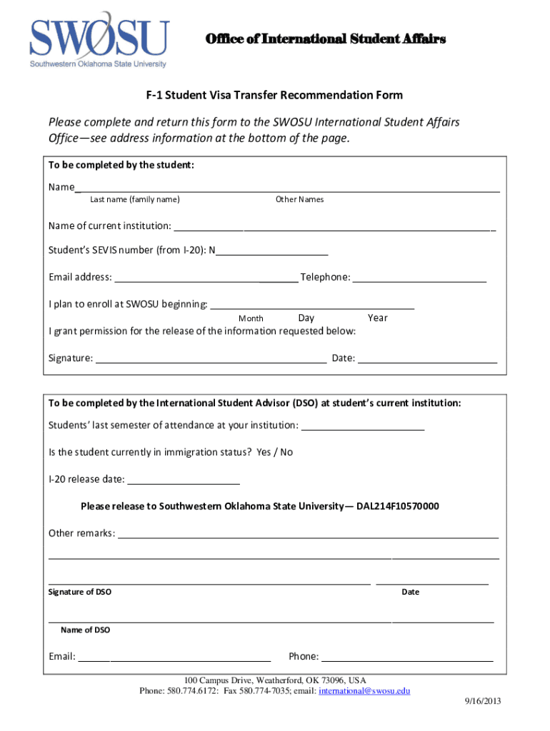 Fillable Online F 1 Student Visa Transfer Recommendation Form Fax Email Print PdfFiller fillable-online-f-1-student-visa-transfer-recommendation-form-fax-email-print-pdffiller