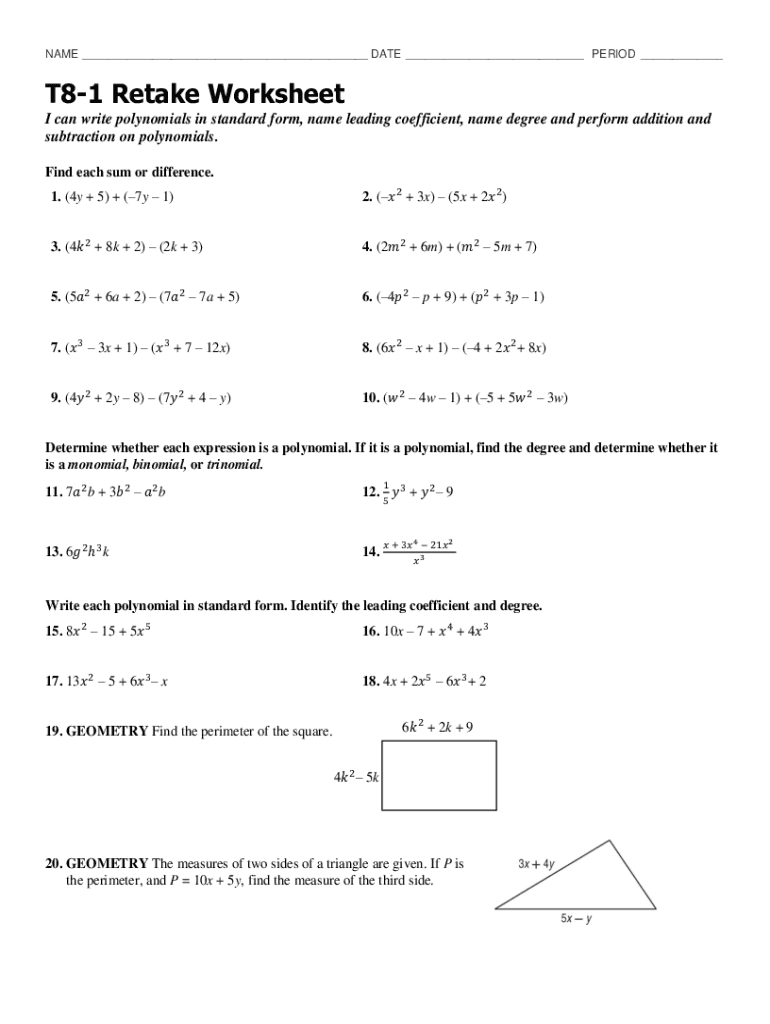 Fillable Online Standard Form of Polynomial Definition, Method, Types