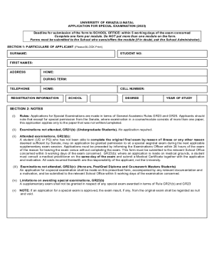 Fillable Online saa ukzn ac ADDITIONAL EXAMINATION APPLICATION FORM