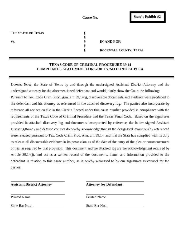 TEXAS CODE OF CRIMINAL PROCEDURE 39 Doc Template pdfFiller