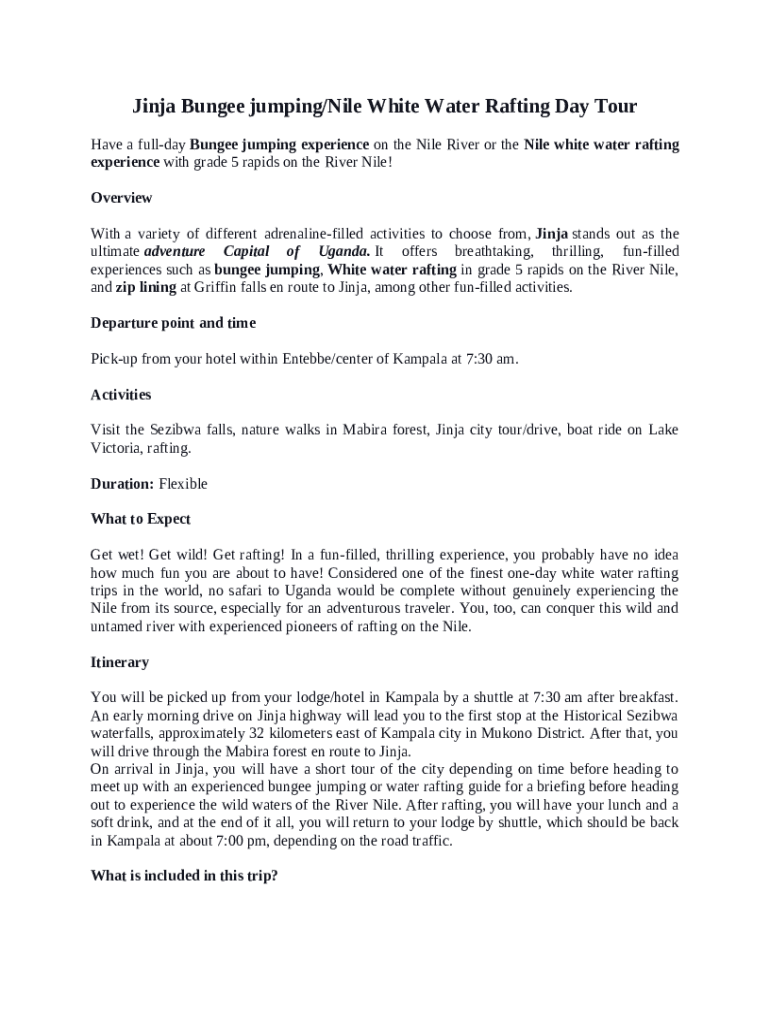 Fillable Online Nile High Bungee (Jinja) - All You Need to Know BEFORE ...
