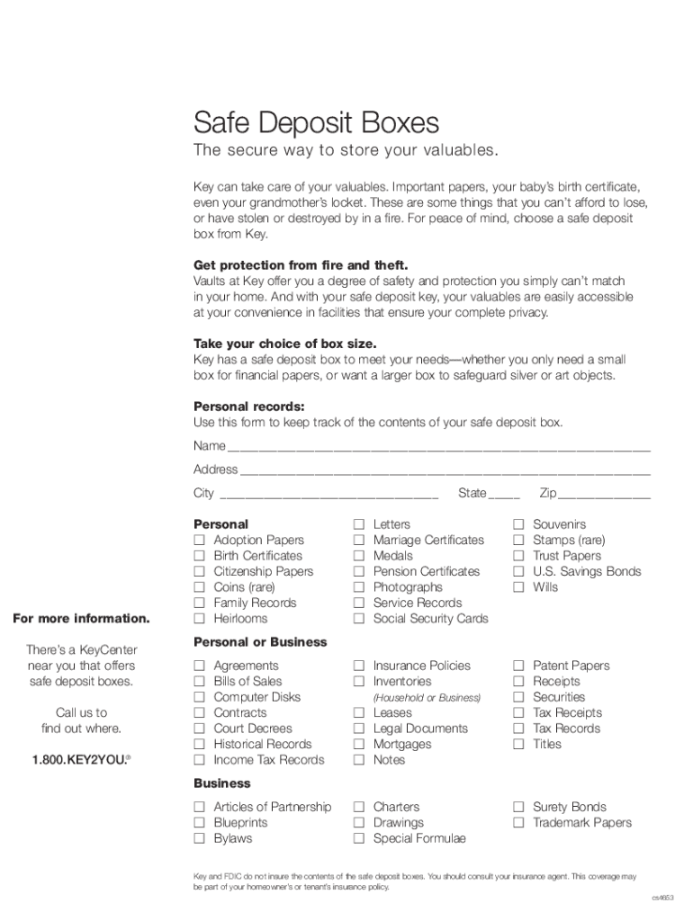 Fillable Online I Lost My Safety Deposit Box Key Now What? Fax Email Print pdfFiller