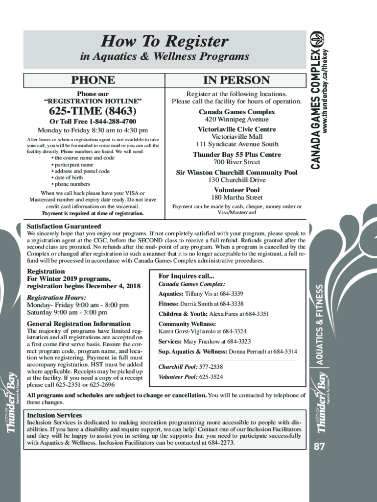 Fillable Online Thunder Bay (City of) Canada Games Complex PAL Card