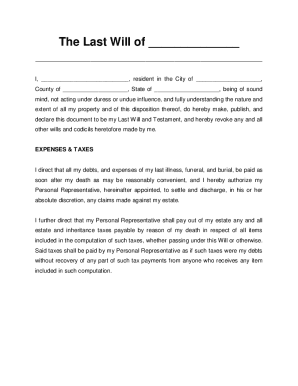 Fillable Online Free New York Last Will and Testament TemplatePDF Fax ...