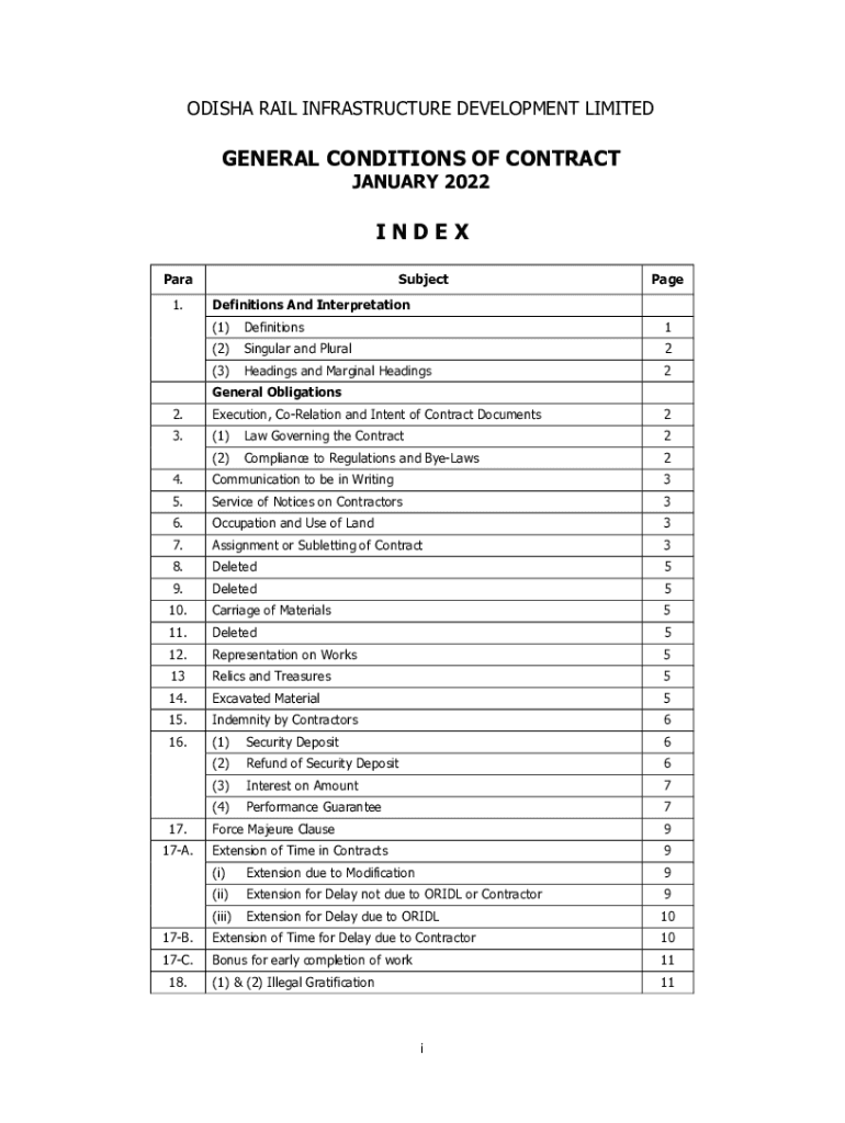 Fillable Online GENERAL CONDITIONS OF CONTRACT I N D E X Fax Email