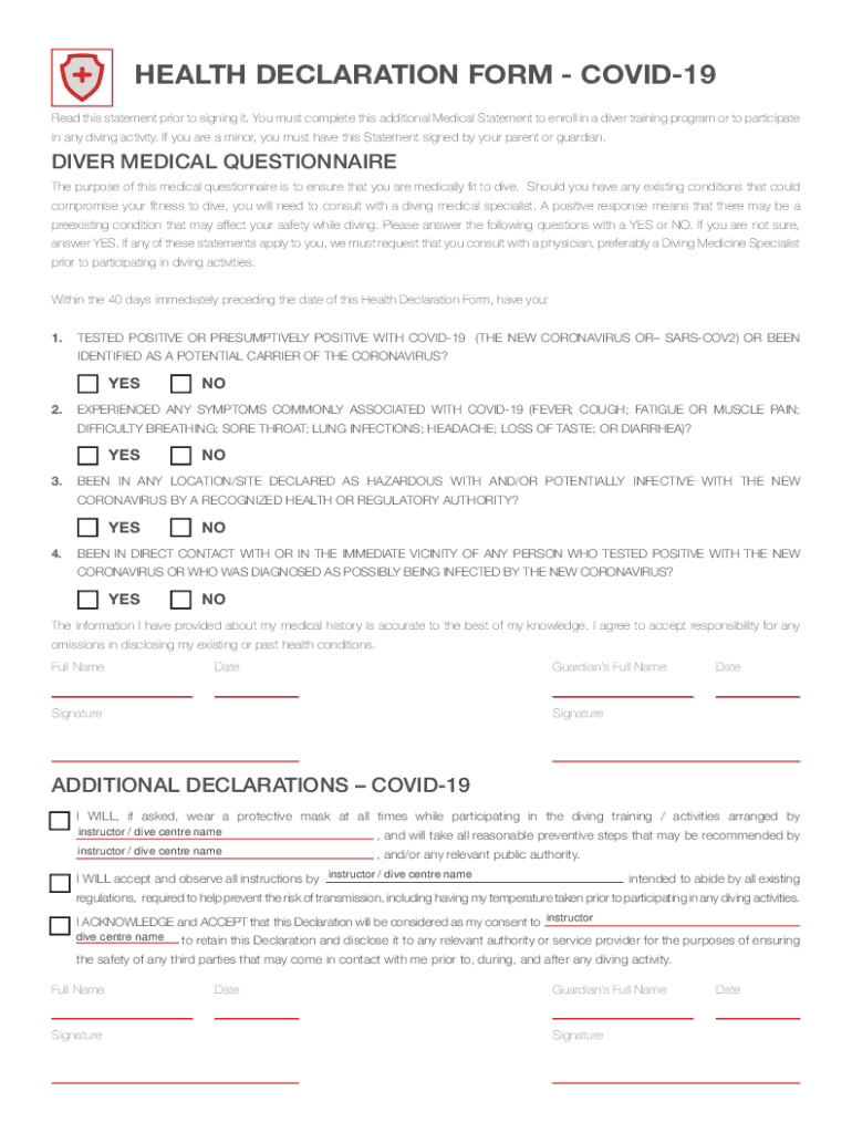 Fillable Online HEALTH DECLARATION FORM / COVID19 Omnisub Fax Email Print pdfFiller