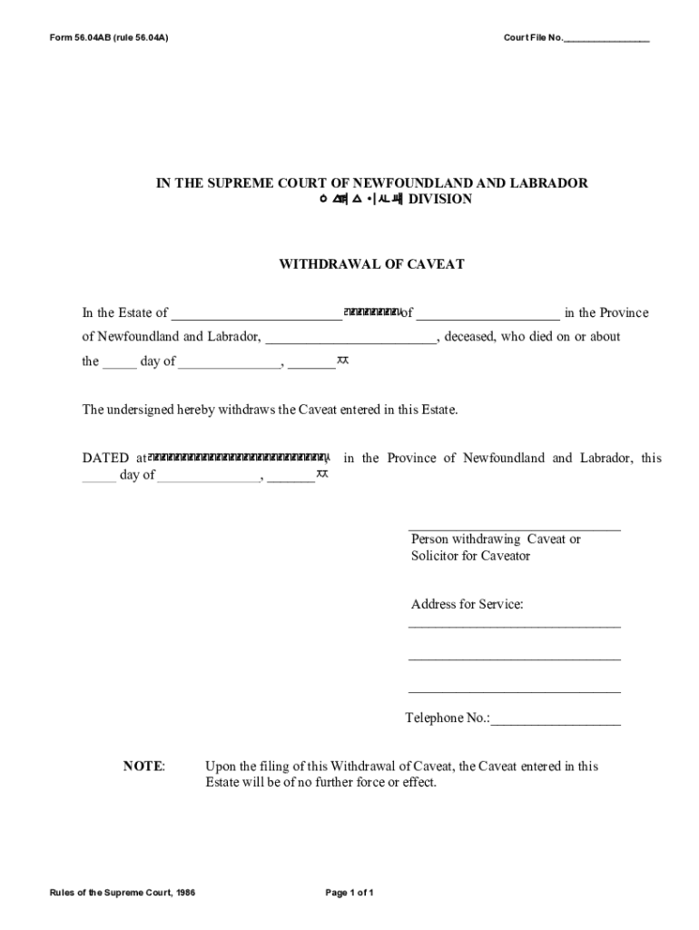Fillable Online Supreme Court of Newfoundland and Labrador General Division Rule 56.04AB