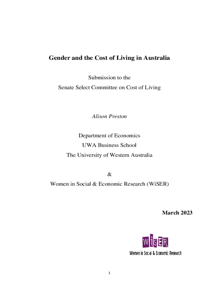 Fillable Online researchrepository uwa edu Gender and the Cost of