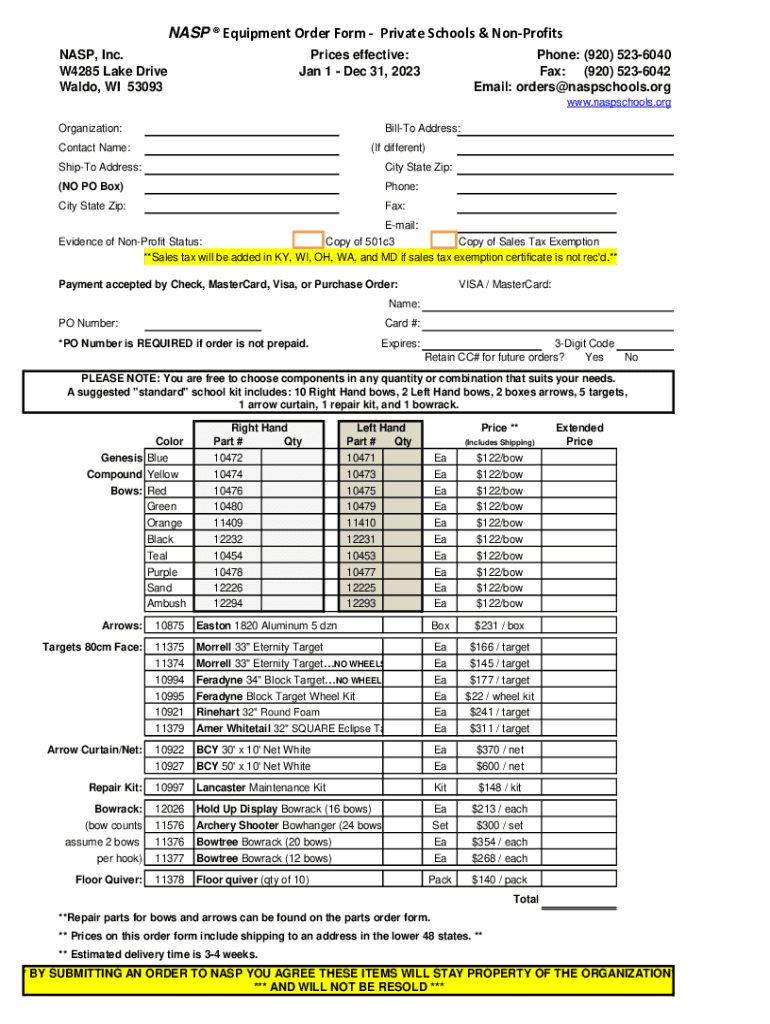 Fillable Online Nasp Equipment Order Form Fill Out and Sign Printable