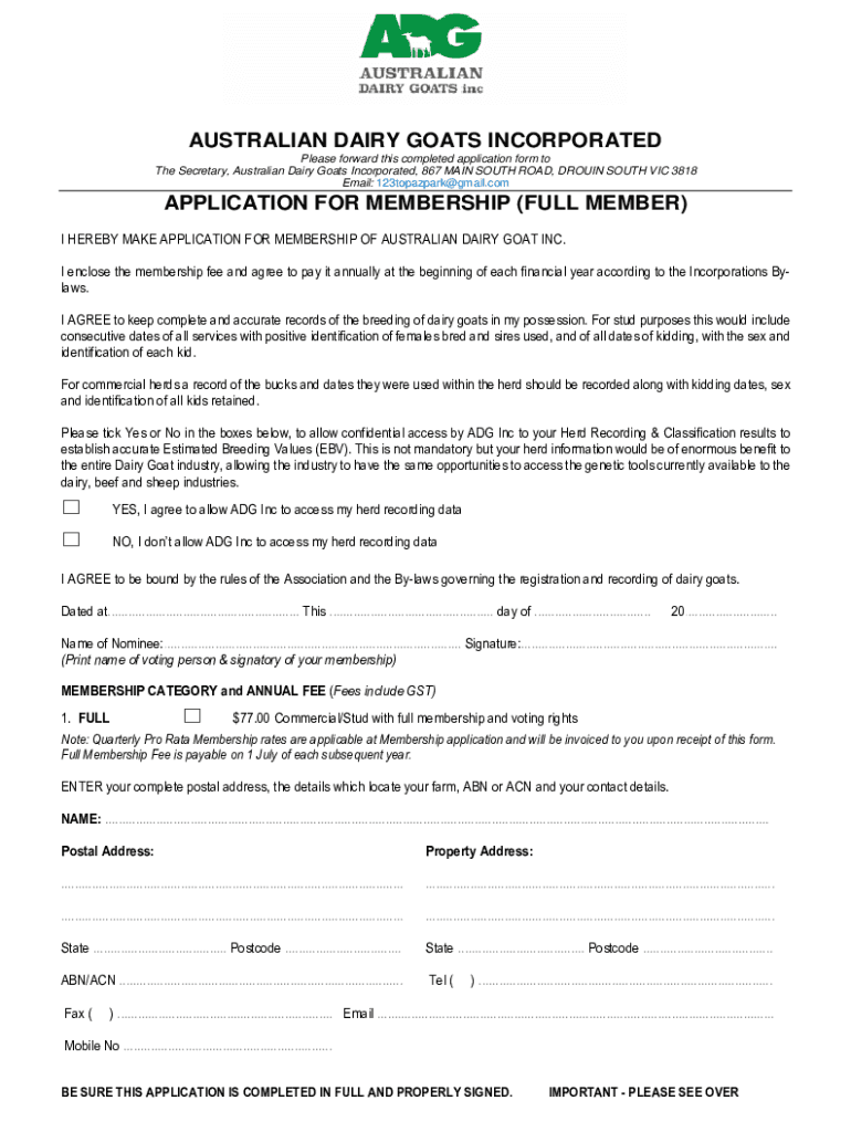 Fillable Online Dairy Goat Society of Australia Victorian Branch