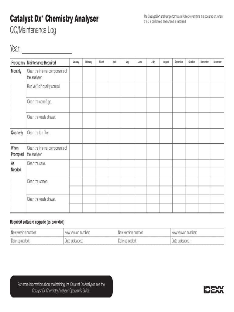 Fillable Online IDEXX Catalyst Dx* Chemistry Analyzer Maintenance Log