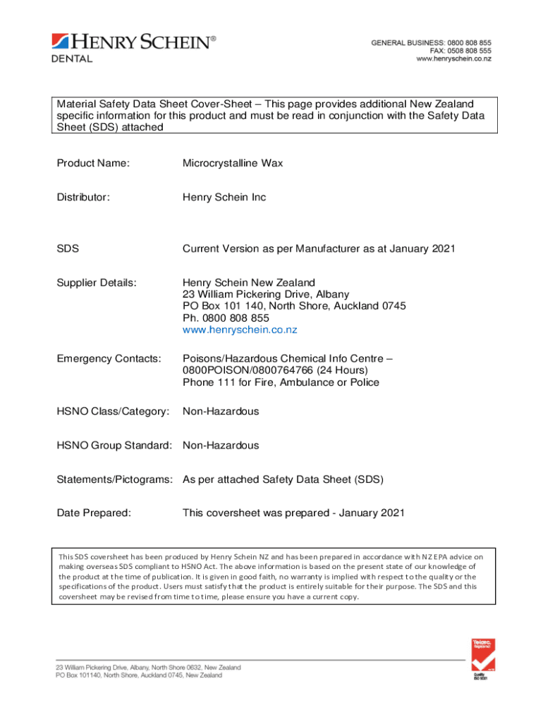 Fillable Online Material Safety Data Sheet CoverSheet This page