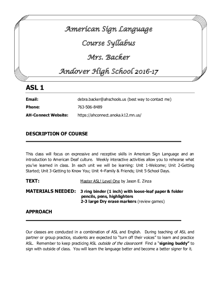 Fillable Online ASL 1 American Sign Language Course Syllabus Mrs fillable-online-asl-1-american-sign-language-course-syllabus-mrs
