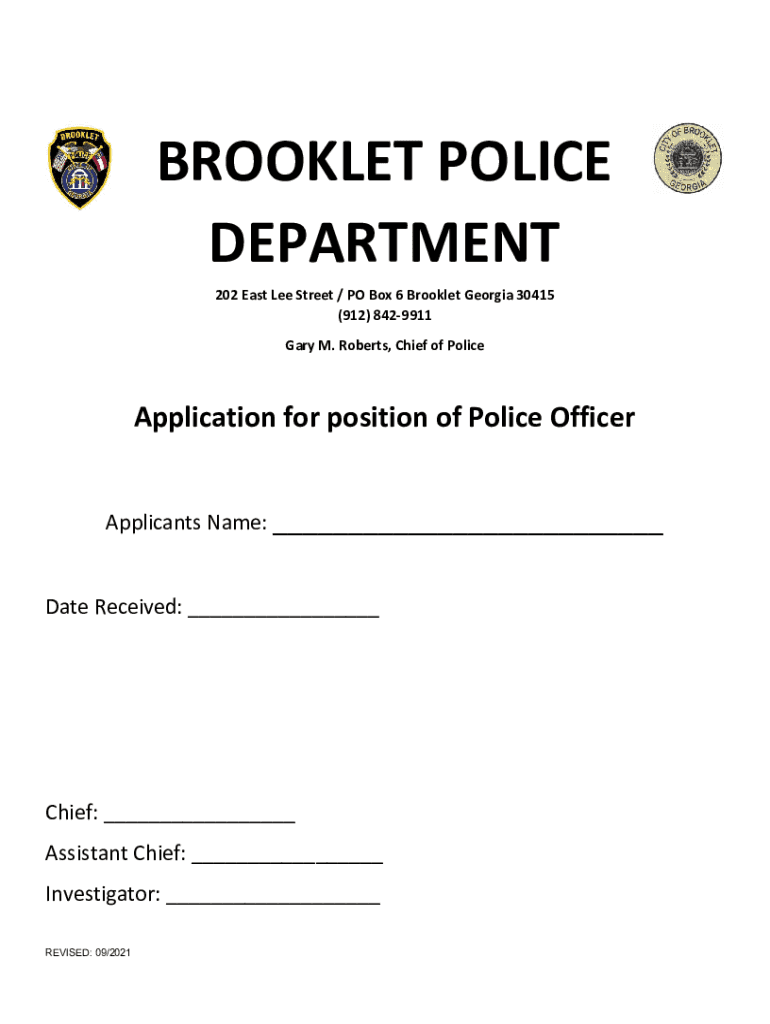 Fillable Online Brooklet Police Department in E Lee Street,