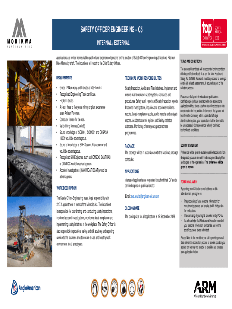 Fillable Online Modikwa Platinum Mine Vacancy!! Safety Officer Fax