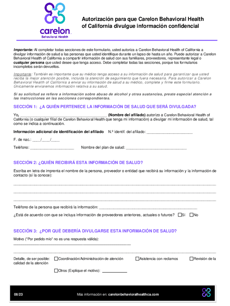 Completable En línea Autorizacin para que Carelon Behavioral Health of