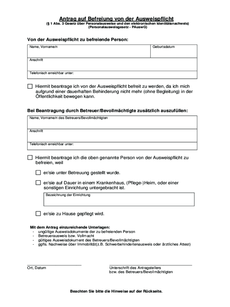 Antrag Auf Einbürgerung Online Ausfüllen Ausfüllbar Online ANTRAG AUF BEFREIUNG VON DER AUSWEISPFLICHT Fax