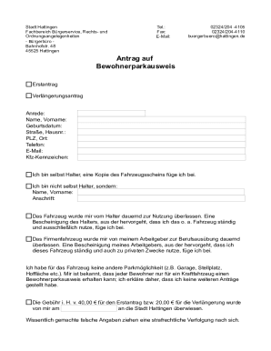 Antrag auf Bewohnerparkausweis