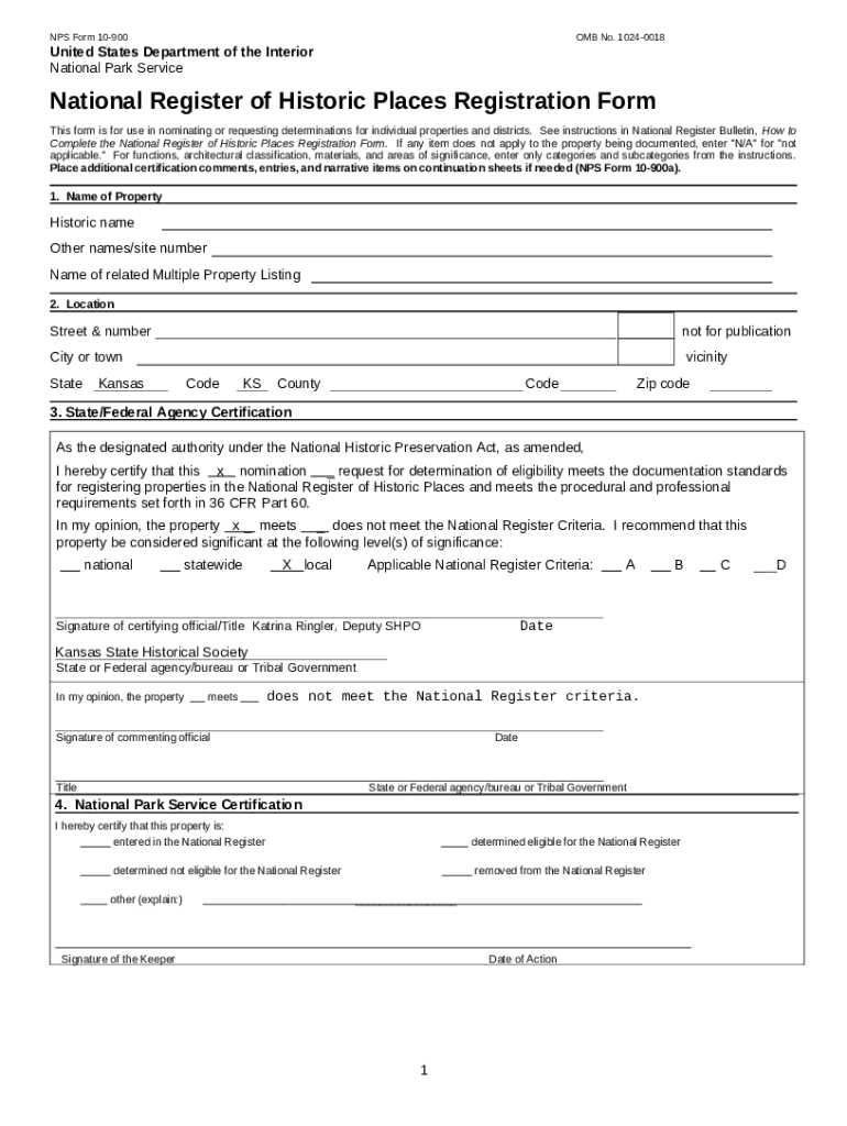 National Register of Historic Places Application Doc Template pdfFiller