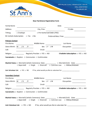 Fillable Online 1-6 Family New Parishioner Registration Form Fax Email ...