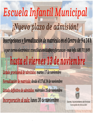 Baremo de puntuacin admisin escuela infantil municipal