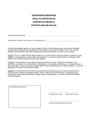 GESUNDHEITSZEUGNIS HEALTH CERTIFICATE ...