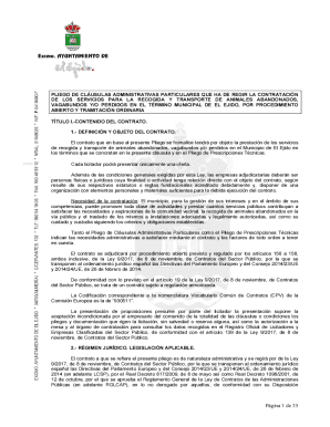 PLIEGO CLAUSUALAS ADMINISTRATIVAS PARTICULARES SERVICIO PARA LA RECOGIDA Y TRANSPORTE DE ANIMALES ABANDONADOS, VAGABUNDOS Y-O PERDIDOS EN EL TRMINO MUNICIPAL DE EL EJIDO