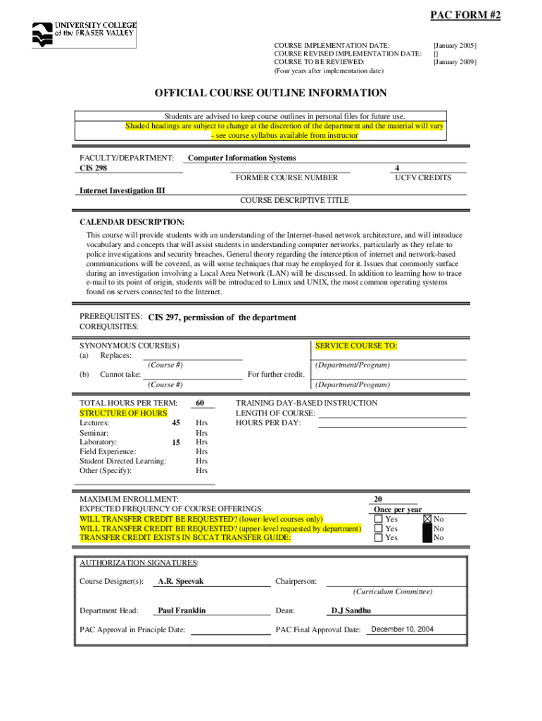 Fillable Online Computer Information Systems (CIS)Academic Calendar Fax