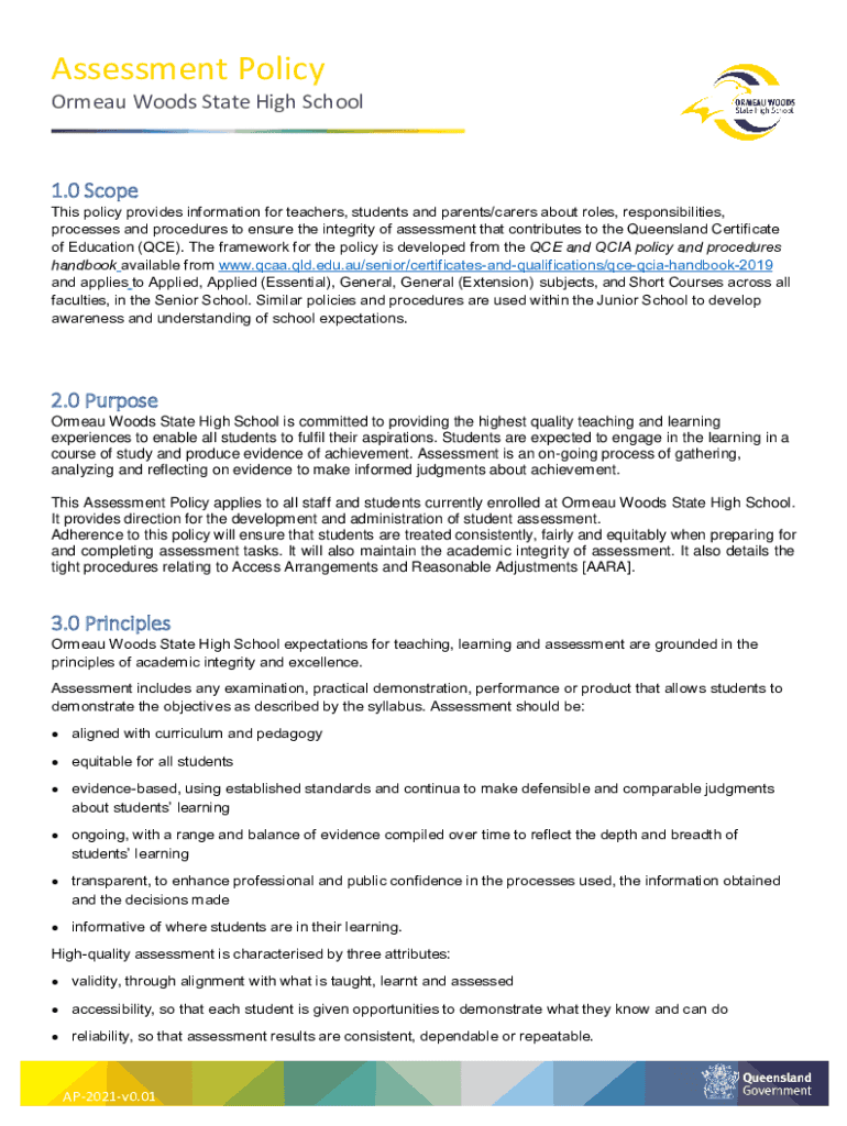 Fillable Online ormeauwoodsshs eq edu Ormeau Woods State High School's