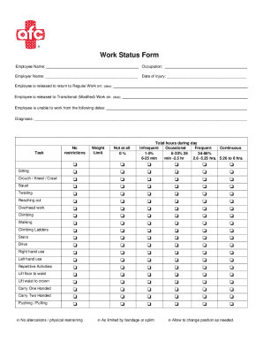 Fillable Online Work Status Form (F242-052-000) - L&I - WA.gov Fax ...