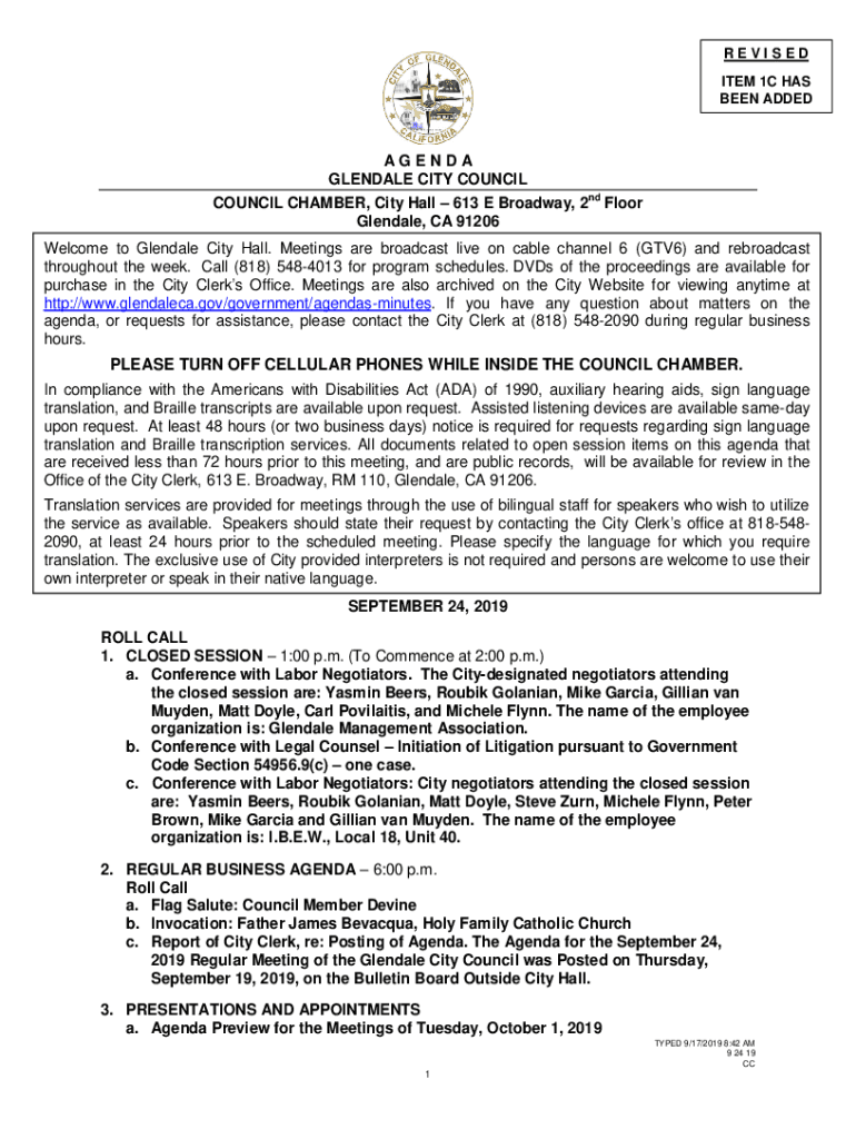 Fillable Online agenda glendale city council Fax Email Print pdfFiller