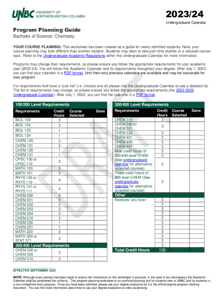 Fillable Online 20232024 Academic Planning Guide for New Students Fax