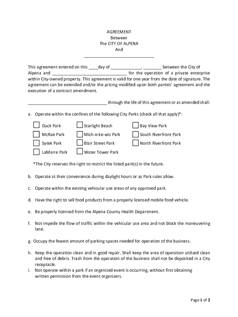 Fillable Online AGREEMENT Between The CITY OF ALPENA And Fax Email ...