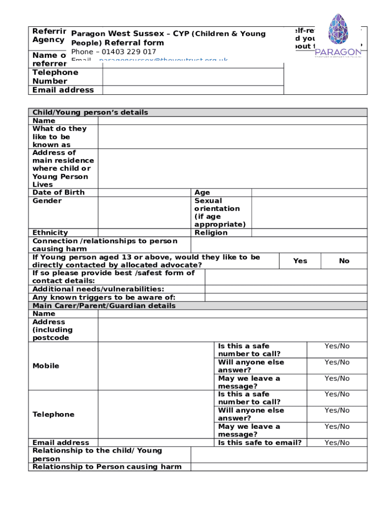 ParagonWestSussexCYPReferral Doc Template pdfFiller