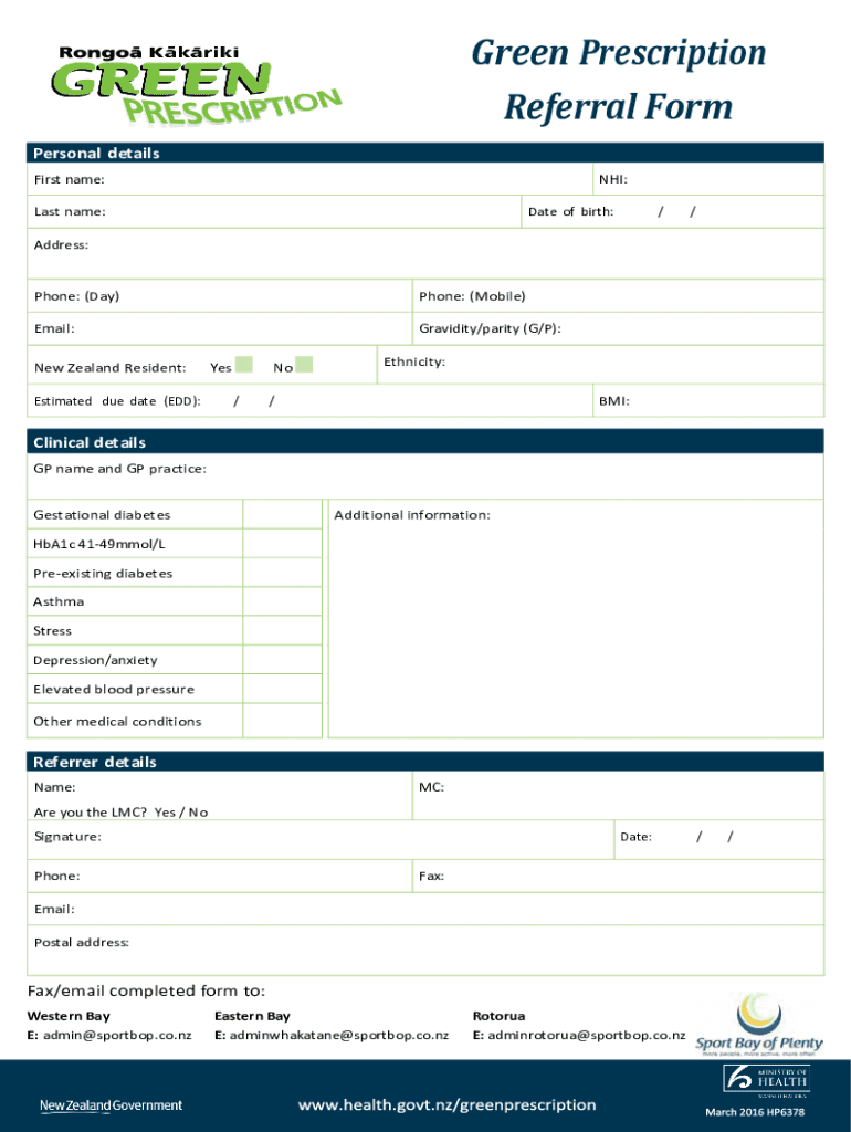 Fillable Online Green Prescription Referral Form Fax Email Print - PdfFiller