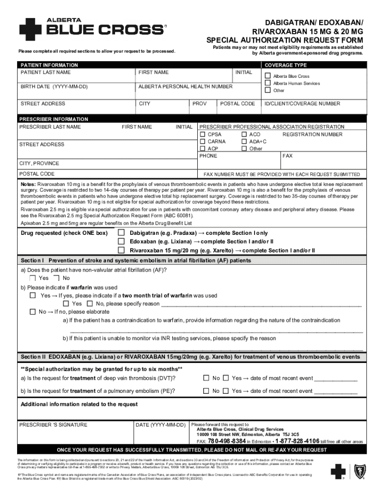 Fillable Online idbl ab bluecross 15 MG & 20 MG SPECIAL AUTHORIZATION