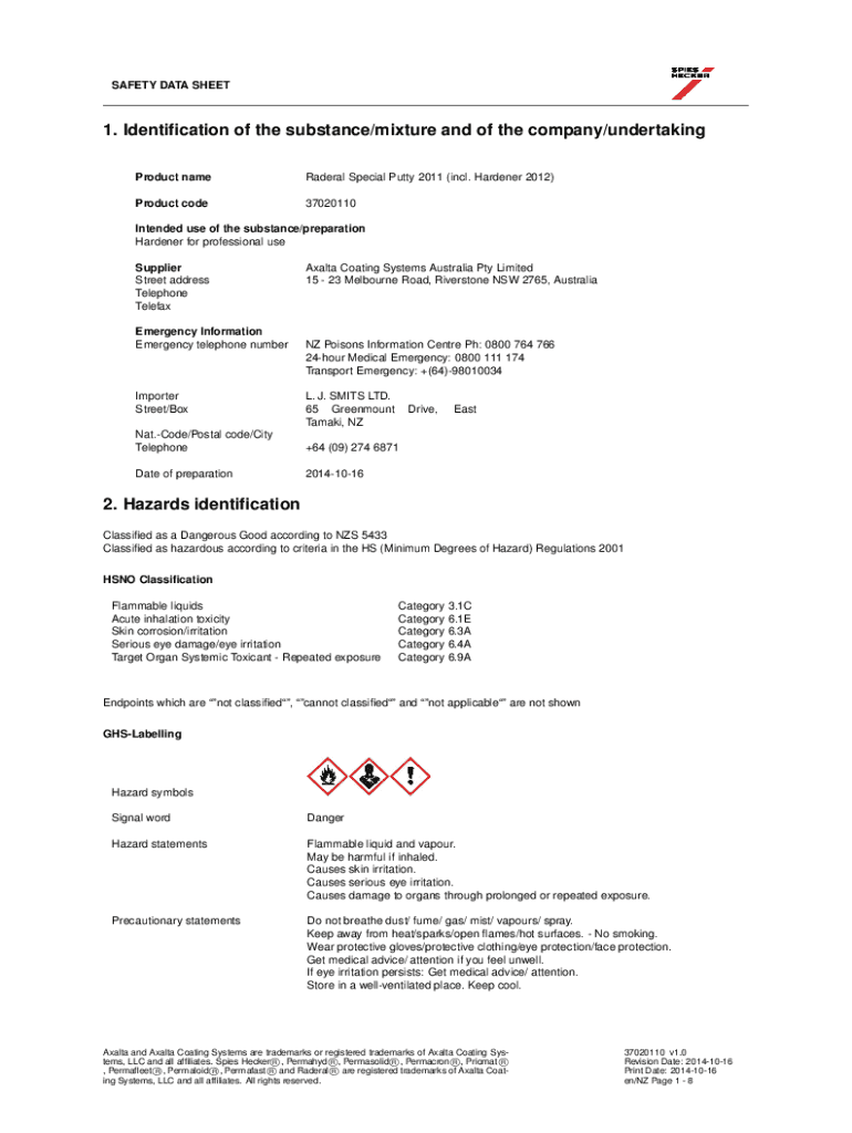 Fillable Online Safety Data Sheet MAPECRETE LI HARDENER SECTION 1 Fax