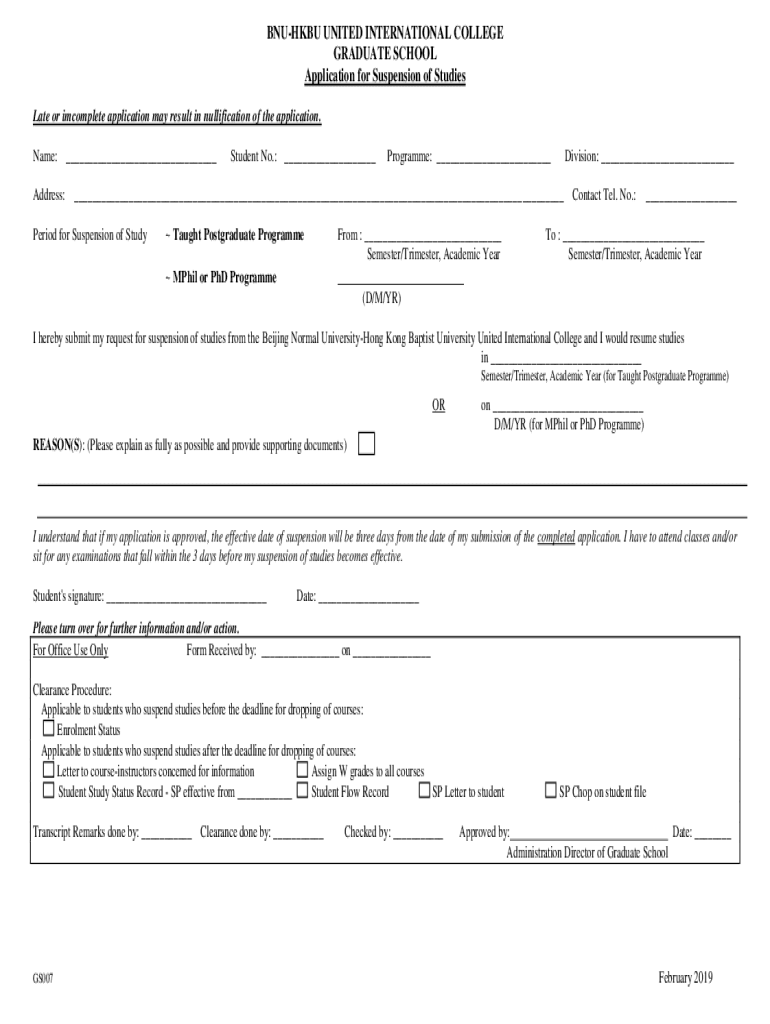Fillable Online Leave of Absence, Suspension & Withdrawal Current