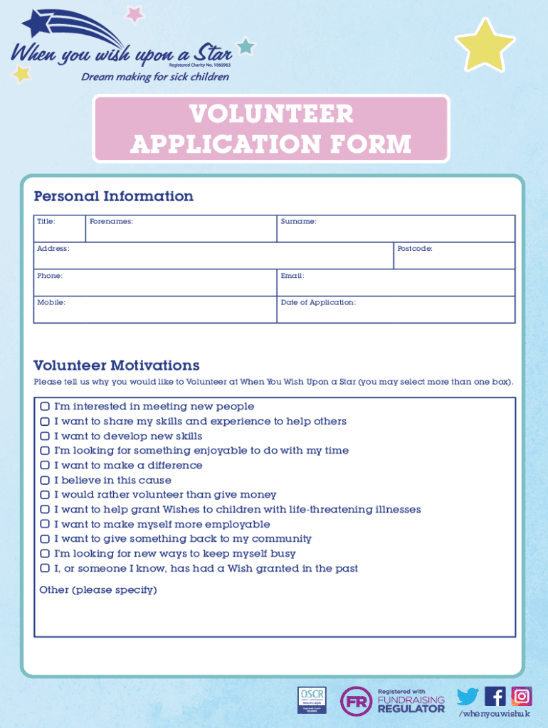 Fillable Online Wish Upon A StarMaking Wishes For Sick And Terminally