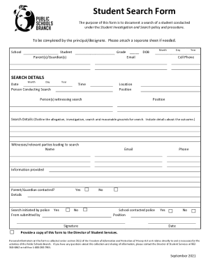 Fillable Online Student Search Form - Public Schools Branch Fax Email Print - pdfFiller