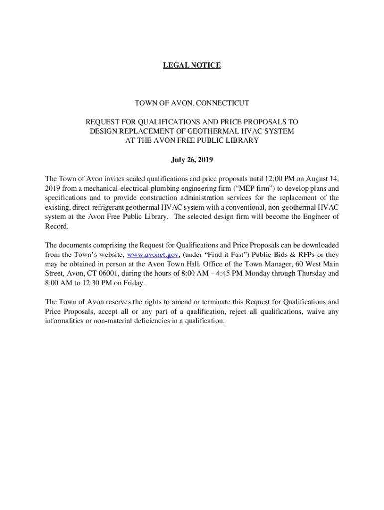 Fillable Online town of avon, connecticut request for qualifications