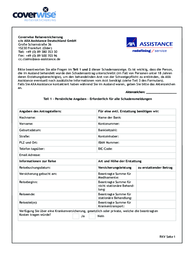 Ausfüllbar Online c/o AXA Assistance Deutschland GmbH Fax Email Drucken