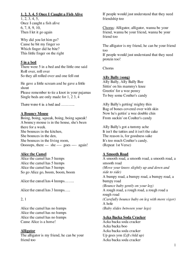 Fillable Online 1, 2, 3, 4, 5, Once I caught a Fish Alive lyrics Fax Email Print pdfFiller