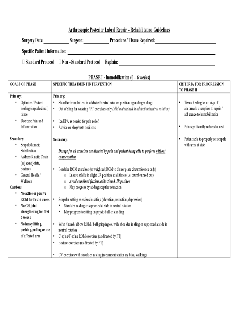 Fillable Online Rehabilitation Guidelines for Posterior Shoulder
